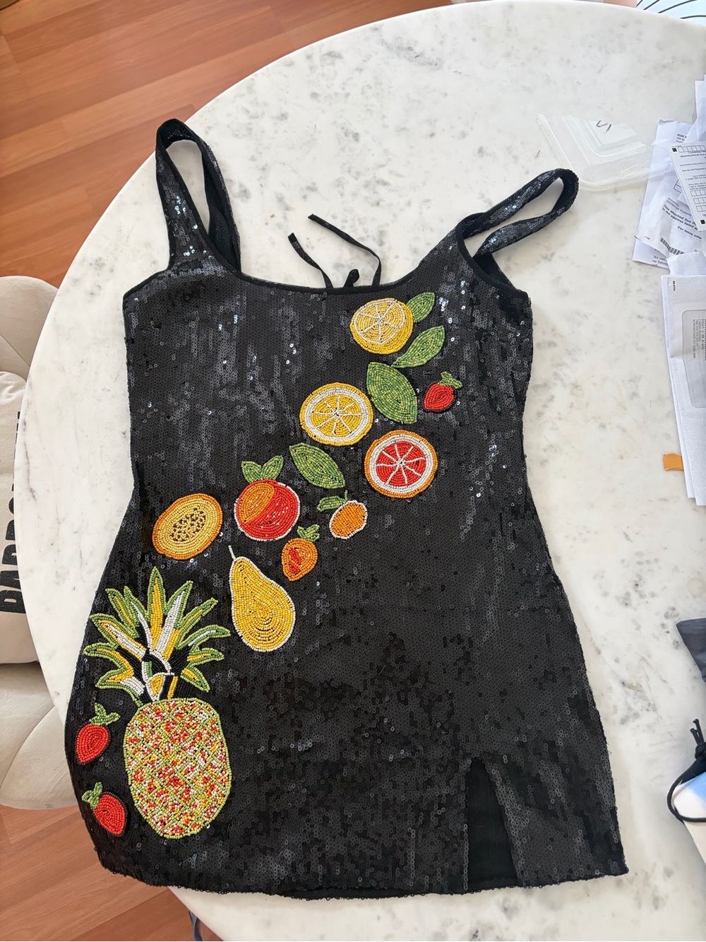 Anthropologie Black Sequin Mini Dress with Fruit Embellishment - Picture 5 of 5